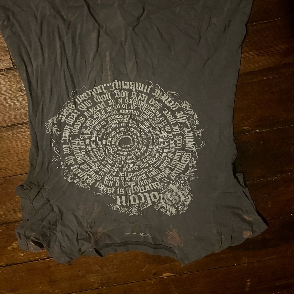 Affliction Grey Graphic Tee with White Script